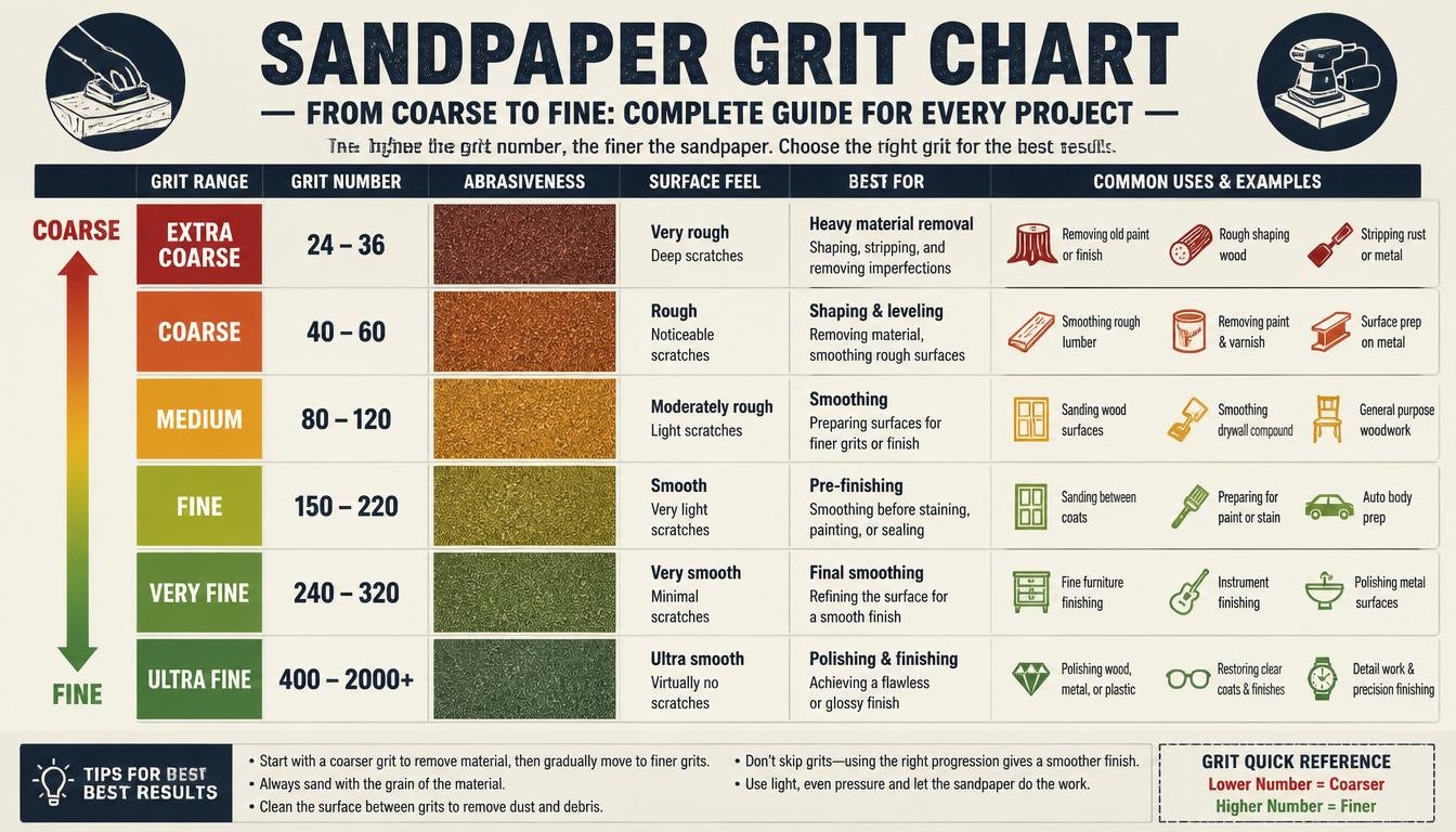 sandpaper grit chart from coarse to fine